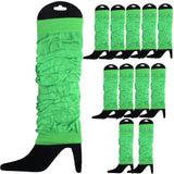 12 LEG WARMERS Knitted Womens Neon Party Knit Ankle Fluro Dance Costume 80s BULK - Fluro Green - Front View