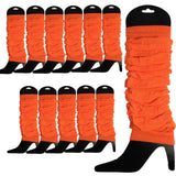 12 LEG WARMERS Knitted Womens Neon Party Knit Ankle Fluro Dance Costume 80s BULK - Fluro Orange - Front View