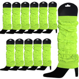 12 LEG WARMERS Knitted Womens Neon Party Knit Ankle Fluro Dance Costume 80s BULK - Fluro Yellow - Front View