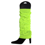 12 LEG WARMERS Knitted Womens Neon Party Knit Ankle Fluro Dance Costume 80s BULK - Fluro Yellow - Side View