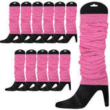 12 LEG WARMERS Knitted Womens Neon Party Knit Ankle Fluro Dance Costume 80s BULK - Light Pink - Front View