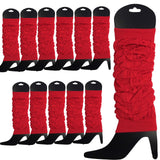 12 LEG WARMERS Knitted Womens Neon Party Knit Ankle Fluro Dance Costume 80s BULK - Red - Front View