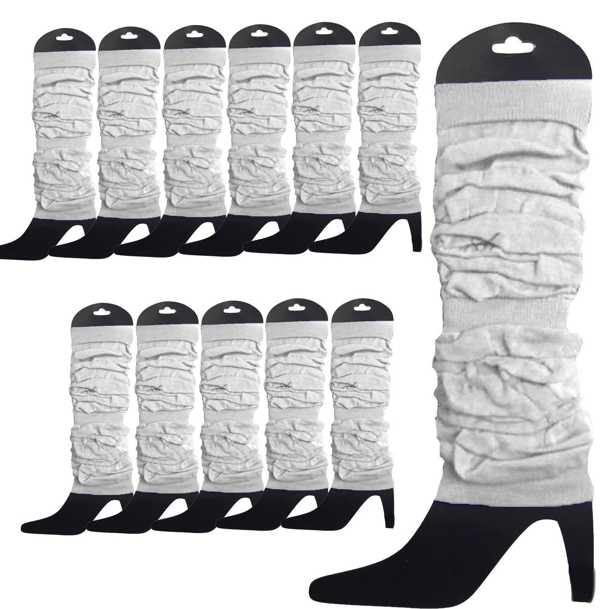 12 LEG WARMERS Knitted Womens Neon Party Knit Ankle Fluro Dance Costume 80s BULK - White