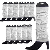 12 LEG WARMERS Knitted Womens Neon Party Knit Ankle Fluro Dance Costume 80s BULK - White - Front View