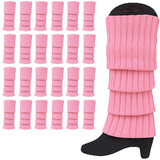 24x Womens Leg Warmers Disco Winter Knit Dance Party Crochet Legging Socks Costume - Light Pink - Side View