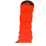 24x Womens Leg Warmers Disco Winter Knit Dance Party Crochet Legging Socks Costume - Orange - Side View