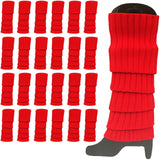 24x Womens Leg Warmers Disco Winter Knit Dance Party Crochet Legging Socks Costume - Red - Front View