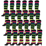 24x Womens Leg Warmers Disco Winter Knit Dance Party Crochet Legging Socks Costume - Rainbow with Black Stripe - Side View