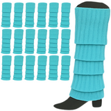 24x Womens Leg Warmers Disco Winter Knit Dance Party Crochet Legging Socks Costume - Sky Blue - Side View