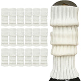 24x Womens Leg Warmers Disco Winter Knit Dance Party Crochet Legging Socks Costume - White - Front View