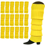 24x Womens Leg Warmers Disco Winter Knit Dance Party Crochet Legging Socks Costume - Yellow - Front View