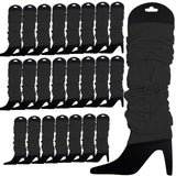 24 LEG WARMERS Knitted Womens Neon Party Knit Ankle Fluro Dance Costume 80s BULK - Black - Front View