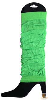 24 LEG WARMERS Knitted Womens Neon Party Knit Ankle Fluro Dance Costume 80s BULK - Fluro Green - Side View