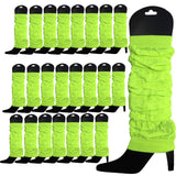 24 LEG WARMERS Knitted Womens Neon Party Knit Ankle Fluro Dance Costume 80s BULK - Fluro Yellow - Front View