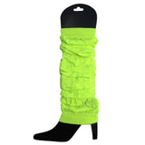 24 LEG WARMERS Knitted Womens Neon Party Knit Ankle Fluro Dance Costume 80s BULK - Fluro Yellow - Side View