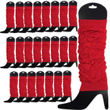 24 LEG WARMERS Knitted Womens Neon Party Knit Ankle Fluro Dance Costume 80s BULK - Red - Front View