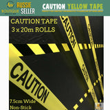 3x CAUTION TAPE Yellow Safety Warning Barricade Industrial Strip Non-Stick 20m - Front View