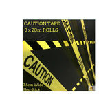3x CAUTION TAPE Yellow Safety Warning Barricade Industrial Strip Non-Stick 20m - Side View