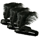 Triple 1920s Flapper Headbands with Feather and Sequin - Black Charleston Gatsby Costume Accessory - Front View