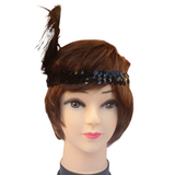 Triple 1920s Flapper Headbands with Feather and Sequin - Black Charleston Gatsby Costume Accessory - Side View