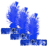 Pack of 3 Vintage 1920s Flapper Headbands with Feather and Sequin Detail for Charleston Costume - Blue - Front View