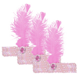 3-Pack Vintage 1920s Flapper Headbands with Feather and Sequin for Charleston Gatsby Costume - Light Pink - Front View