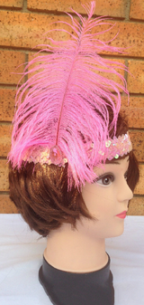 3-Pack Vintage 1920s Flapper Headbands with Feather and Sequin for Charleston Gatsby Costume - Light Pink - Top-Down View