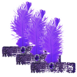 3x 1920s FLAPPER HEADBAND Headpiece Feather Sequin Charleston Costume Gatsby - Purple - Front View