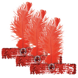 3-Pack 1920s Flapper Headbands with Feather and Sequin for Charleston Gatsby Costume - Red - Front View
