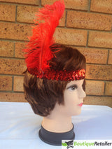 3-Pack 1920s Flapper Headbands with Feather and Sequin for Charleston Gatsby Costume - Red - 45-Degree Angle