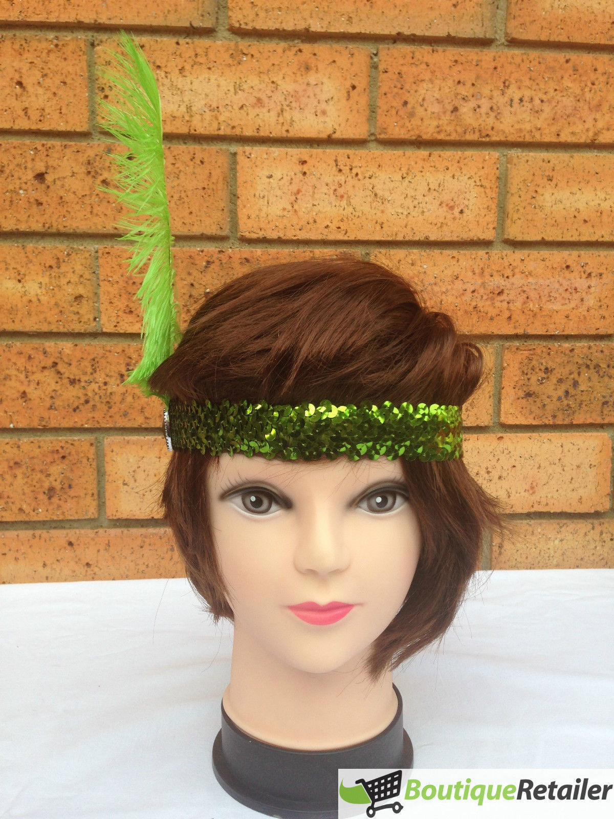 6-Pack Vintage 1920s Flapper Headbands with Feathers & Sequins for Charleston Costume Parties - Green