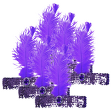 6-Pack Vintage 1920s Flapper Headbands with Feathers and Sequins for Charleston Costume Parties - Purple - Front View