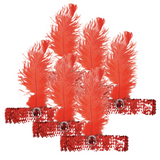 6-Pack Vintage 1920s Flapper Headbands with Feathers and Sequins for Charleston Costume Parties - Red - Front View