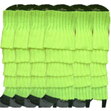 6x Womens Leg Warmers Disco Winter Knit Dance Party Crochet Legging Socks Costume - Fluro Yellow - Front View