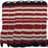 6x Womens Leg Warmers Disco Winter Knit Dance Party Crochet Legging Socks Costume - Red/White Stripe - Front View