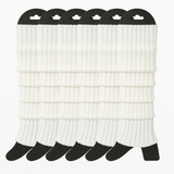 6x Womens Leg Warmers Disco Winter Knit Dance Party Crochet Legging Socks Costume - White - Front View