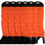 6x LEG WARMERS Knitted Womens Neon Party Knit Ankle Fluro Dance Costume 80s BULK - Fluro Orange - Front View