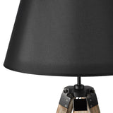 LARGE TRIPOD FLOOR LAMP Linen Shade Modern Light Retro Vintage Wooden - Side View