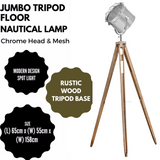 Nautical Tripod Floor Lamp Search Light Modern Chrome Head with Mesh - Front View