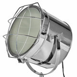 Nautical Tripod Floor Lamp Search Light Modern Chrome Head with Mesh - Side View