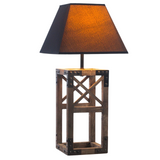 Designer Wooden TABLE LAMP Modern Rustic Geo Industrial Retro  Desk Light - Side View