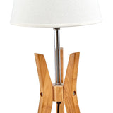 Bamboo Tripod Table Lamp Desk Modern Rustic Geo Light w Linen Shade - Side View