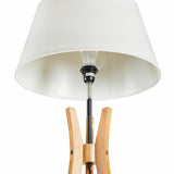 LARGE BAMBOO TRIPOD FLOOR LAMP Linen Shade Modern Light Vintage Wooden Scandi - Close-Up Angle