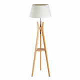 LARGE BAMBOO TRIPOD FLOOR LAMP Linen Shade Modern Light Vintage Wooden Scandi - Low Angle