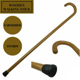 92cm WOODEN WALKING STICK Wood Cane Pole Carved Varnished Deluxe Quality Sturdy - Brown - Front View