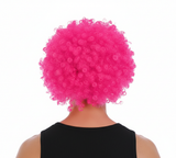 Vibrant Curly Hot Pink Afro Wig for 70s/80s Costume Parties and Disco Nights - Side View