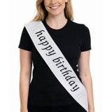 Party Sash Happy Birthday Hen Night Womens Celebration Sash One Size - White - Front View