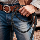 Faux Leather Cowboy Riding Whip Costume Accessory - 180cm Fancy Dress - Side View