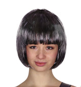 Bob Wig Costume Short Straight Fringe Cosplay Party Full Hair Womens Fancy Dress - Grey - Front View