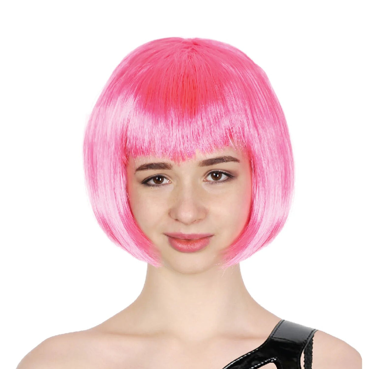 Vibrant Hot Pink Bob Wig with Straight Fringe - Ideal for Cosplay and Themed Parties